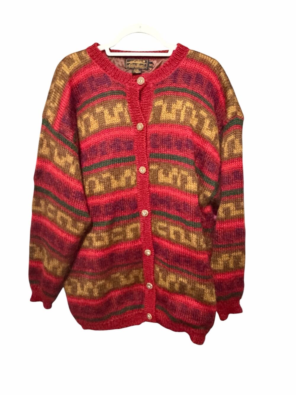 Eddie Bauer Vintage Mohair Blend Cardigan Sweater XL Red Nordic Button